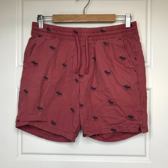 Abercrombie & Fitch Y2k Drawstring Cotton‎ Shorts Mens Medium Moose Print Red - Picture 2 of 8